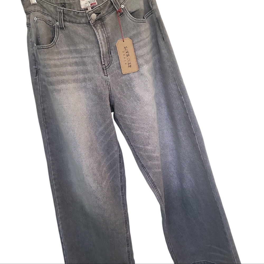 NWT Love Cult Gray High Rise Wide Leg Jeans Sz 15 Juniors / 34" Waist - Picture 2 of 8